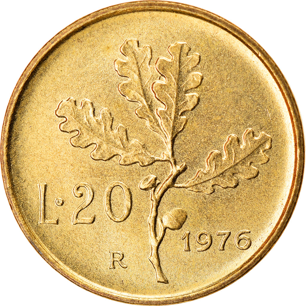 Coin, Italy, 20 Lire, 1976, Rome, AU(50-53), Aluminum-Bronze, KM:97.2