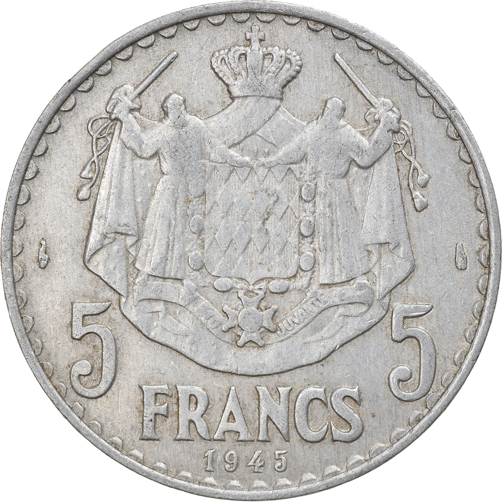 Coin, Monaco, Louis II, 5 Francs, 1945, VF(30-35), Aluminum, KM:122