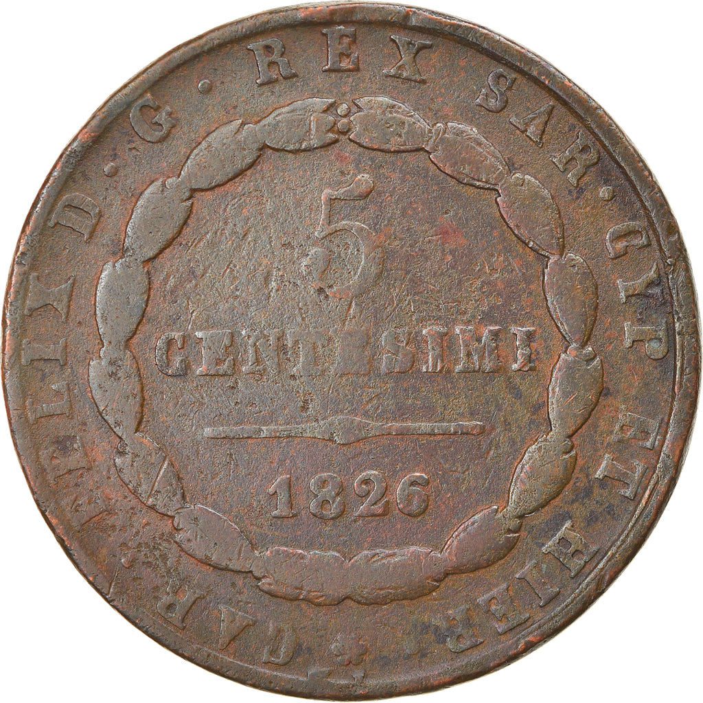 Coin, ITALIAN STATES, SARDINIA, Carlo Felice, 5 Centesimi, 1826, Genoa