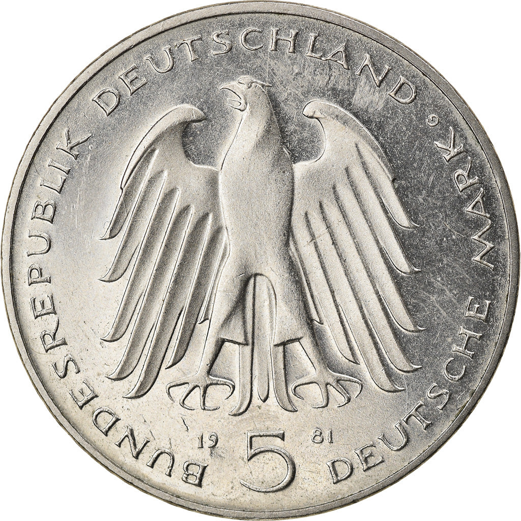 Munten, Federale Duitse Republiek, 5 Mark, 1981, Karlsruhe, Germany, BE, ZF+