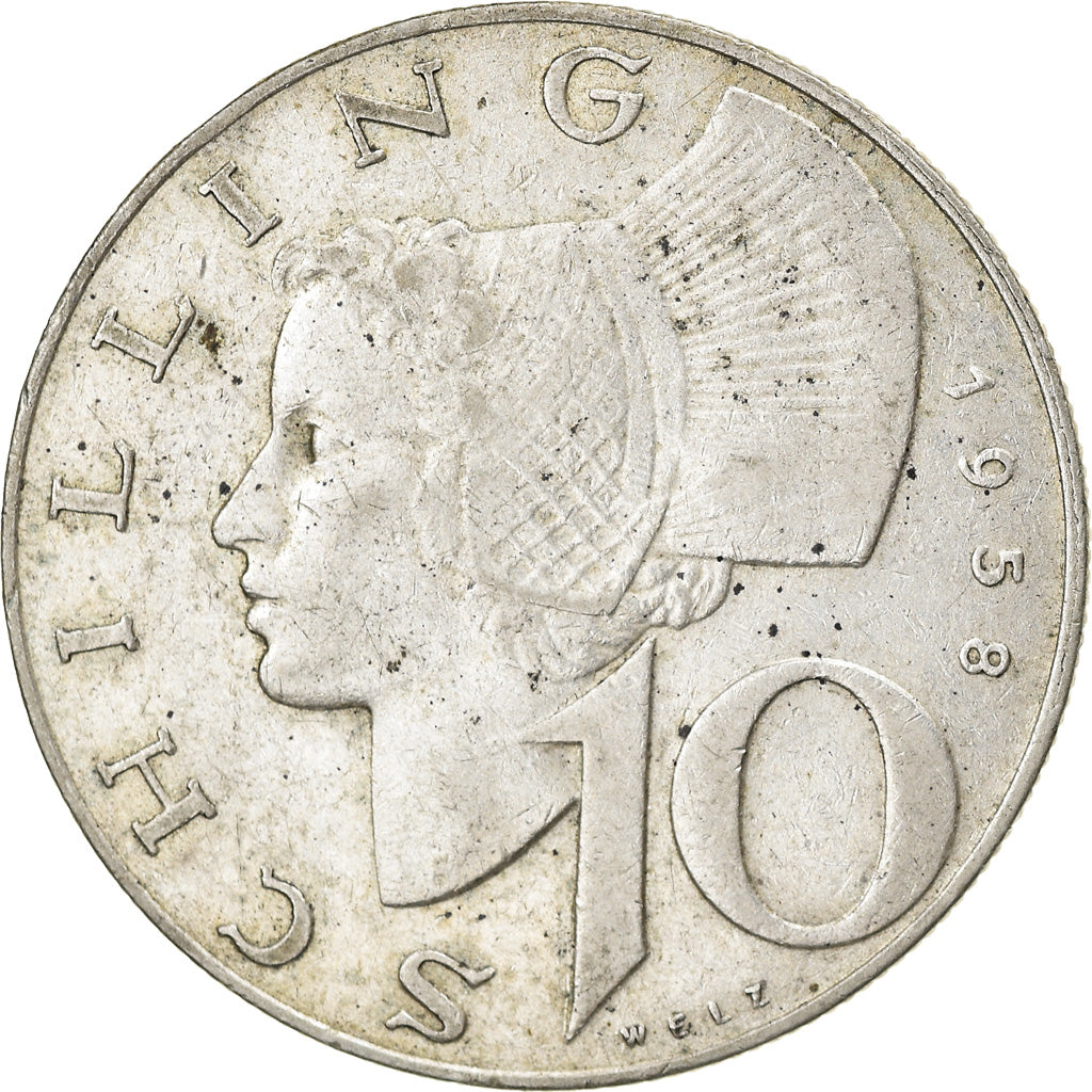Moneta, Austria, 10 Schilling, 1958, VF(30-35), Srebro, KM:2882