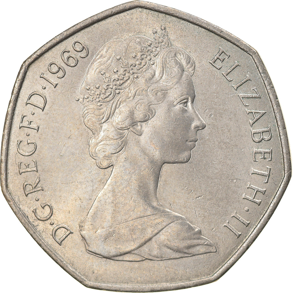 Moneda, Gran Bretaña, Elizabeth II, 50 New Pence, 1969, MBC, Cobre - níquel