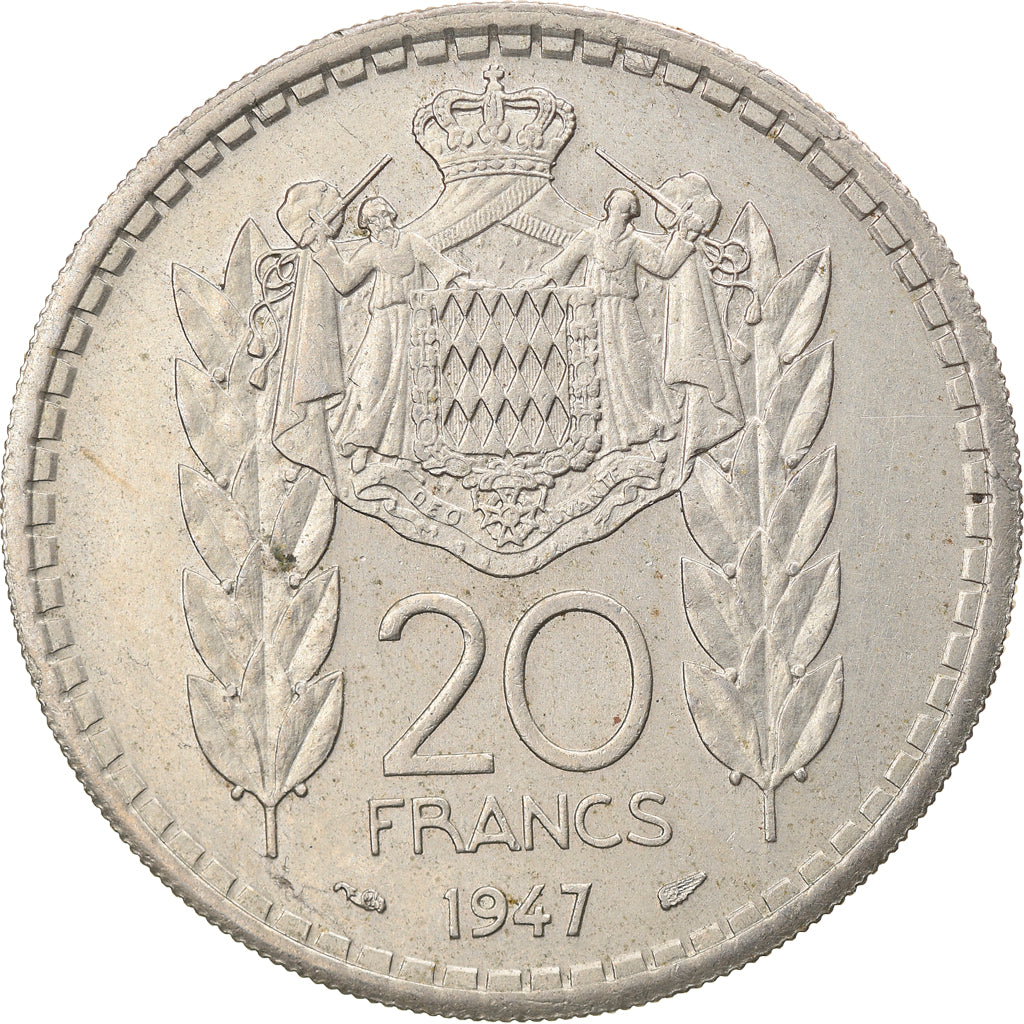Coin, Monaco, Louis II, 20 Francs, Vingt, 1947, VF(30-35), Copper-nickel