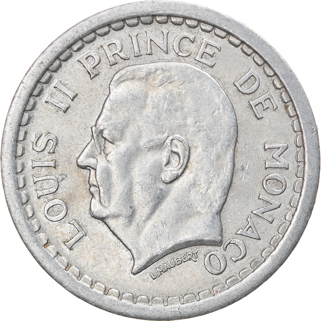 Coin, Monaco, Louis II, 2 Francs, 1945, EF(40-45), Aluminum, KM:121