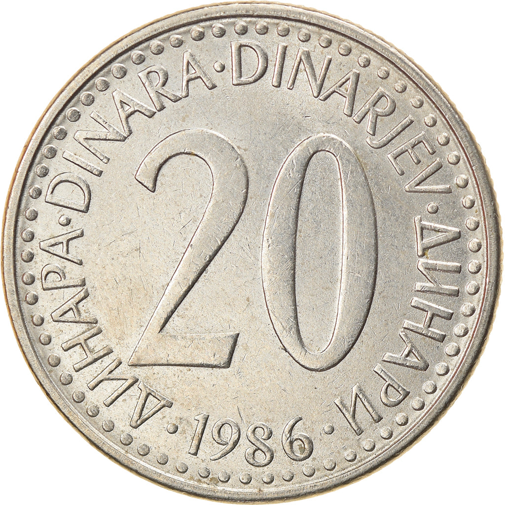 Coin, Yugoslavia, 20 Dinara, 1986, EF(40-45), Copper-Nickel-Zinc, KM:112