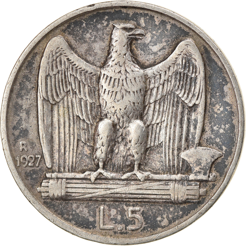 Moneda, Italia, Vittorio Emanuele III, 5 Lire, 1927, Rome, MBC, Plata, KM:67.2