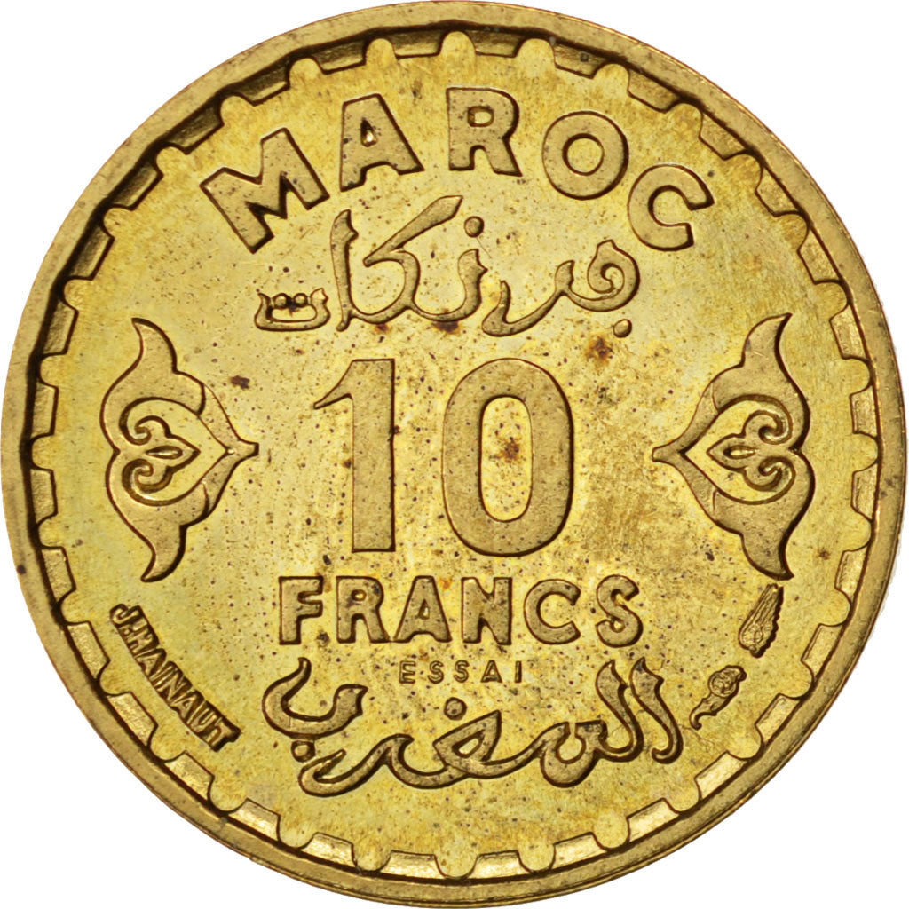 Coin, Morocco, 10 Francs, 1951, Paris, MS(63), Aluminum-Bronze, KM:E41