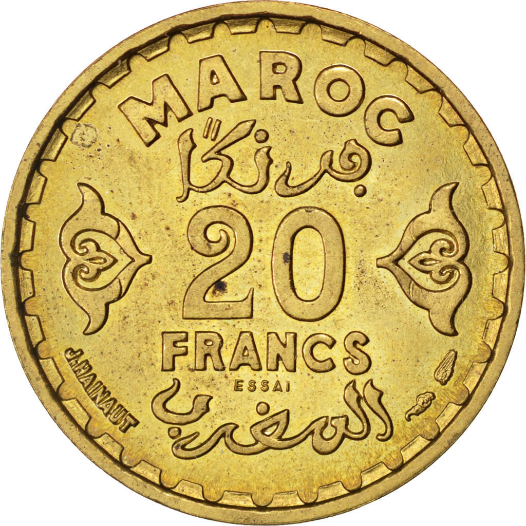 Moneda, Marruecos, 20 Francs, 1951, Paris, EBC, Aluminio - bronce, KM:E42