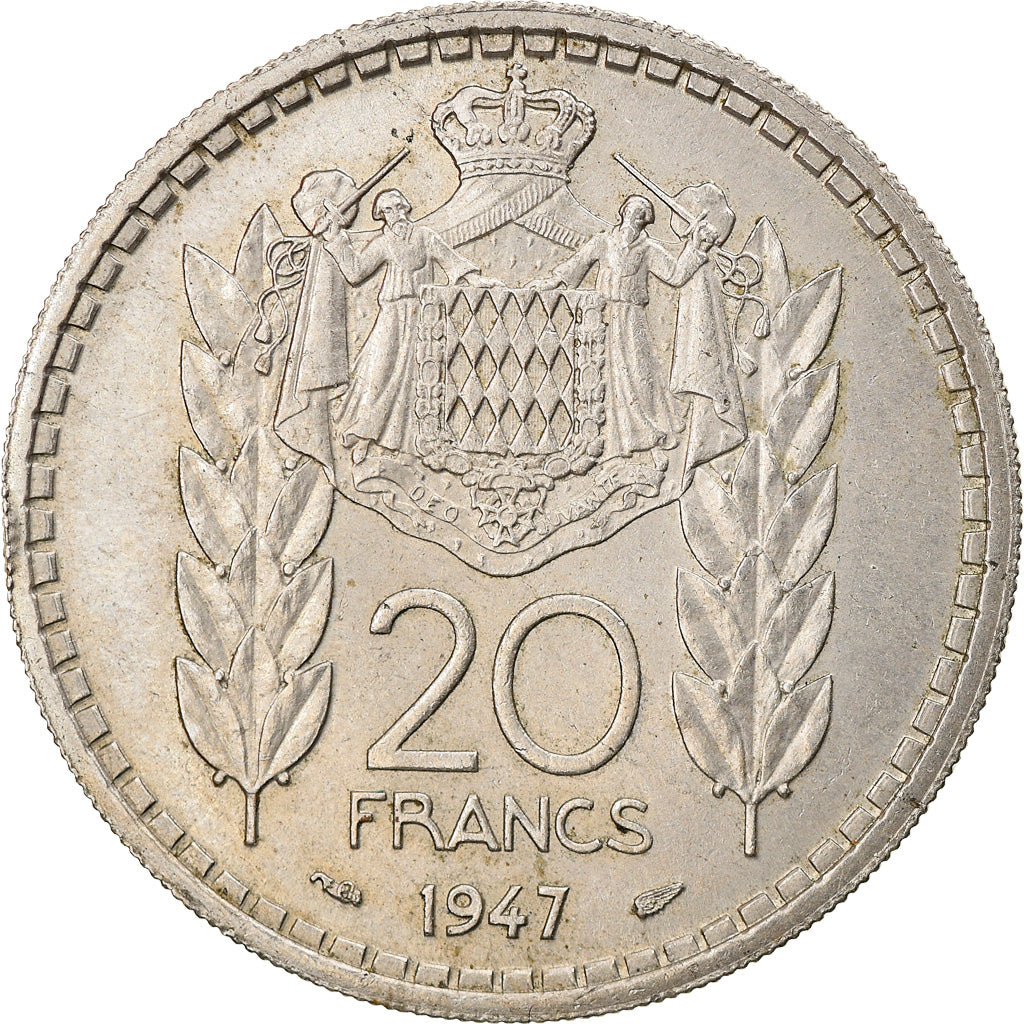 Coin, Monaco, Louis II, 20 Francs, Vingt, 1947, EF(40-45), Copper-nickel