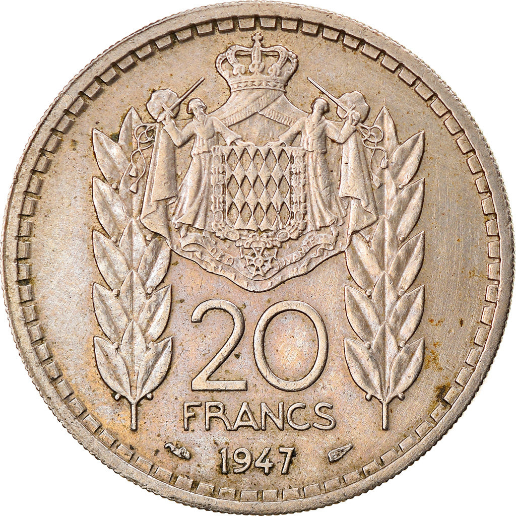 Moneta, Monaco, Louis II, 20 Francs, Vingt, 1947, Poissy, BB, Rame-nichel