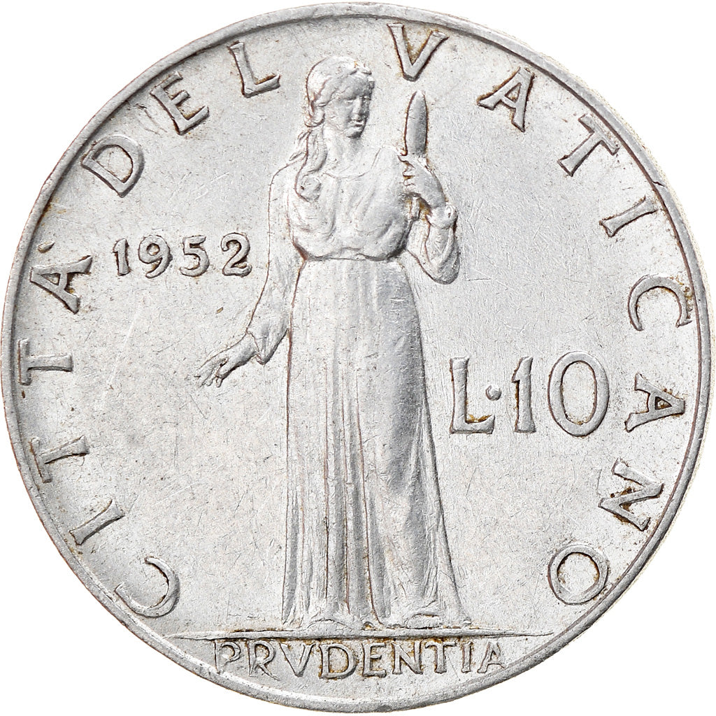 Coin, VATICAN CITY, Pius XII, 10 Lire, 1952, Roma, EF(40-45), Aluminum, KM:52.1