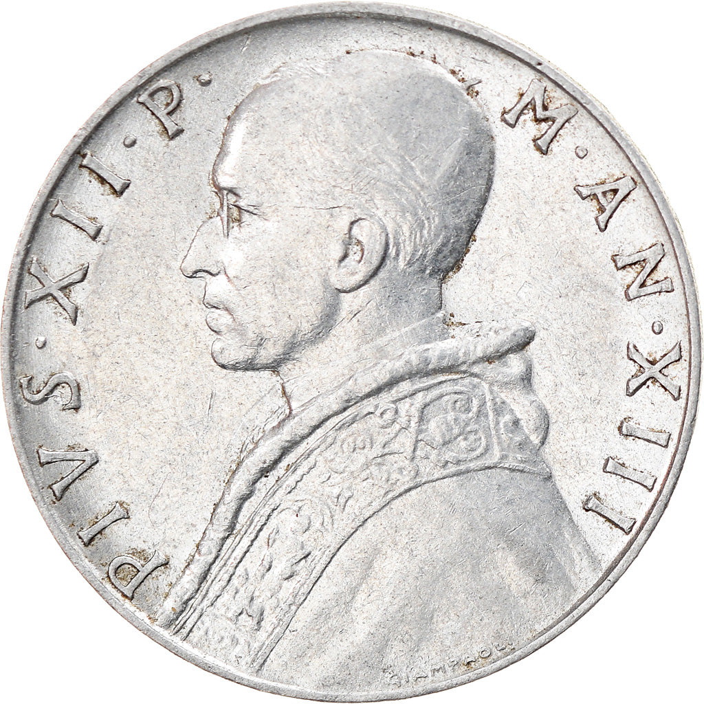Moeda, CIDADE DO VATICANO, Pius XII, 10 Lire, 1951, AU(50-53), Alumínio