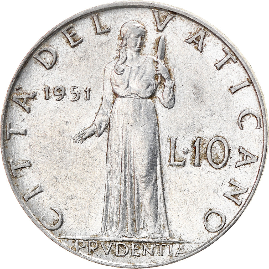 Moeda, CIDADE DO VATICANO, Pius XII, 10 Lire, 1951, AU(50-53), Alumínio