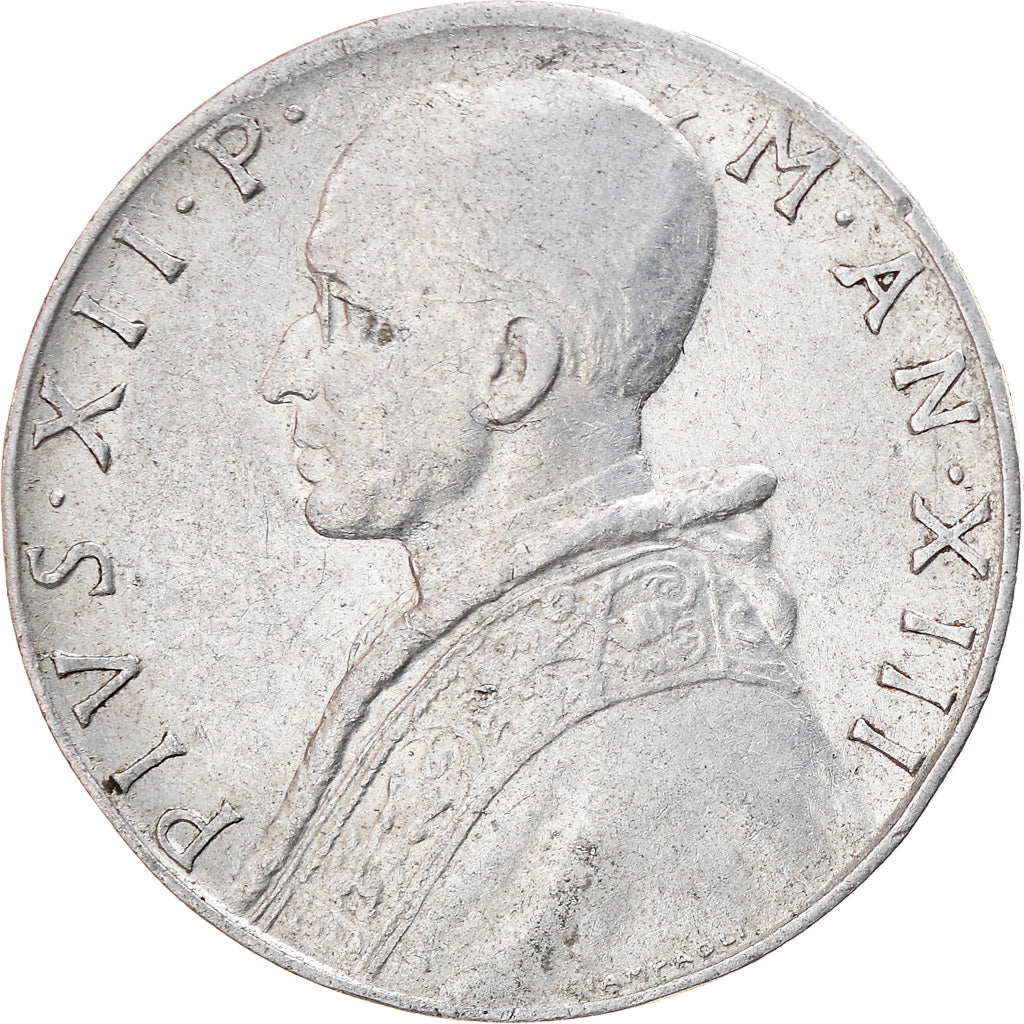 Moneta, PAŃSTWO WATYKAŃSKIE, Pius XII, 10 Lire, 1951, EF(40-45), Aluminium