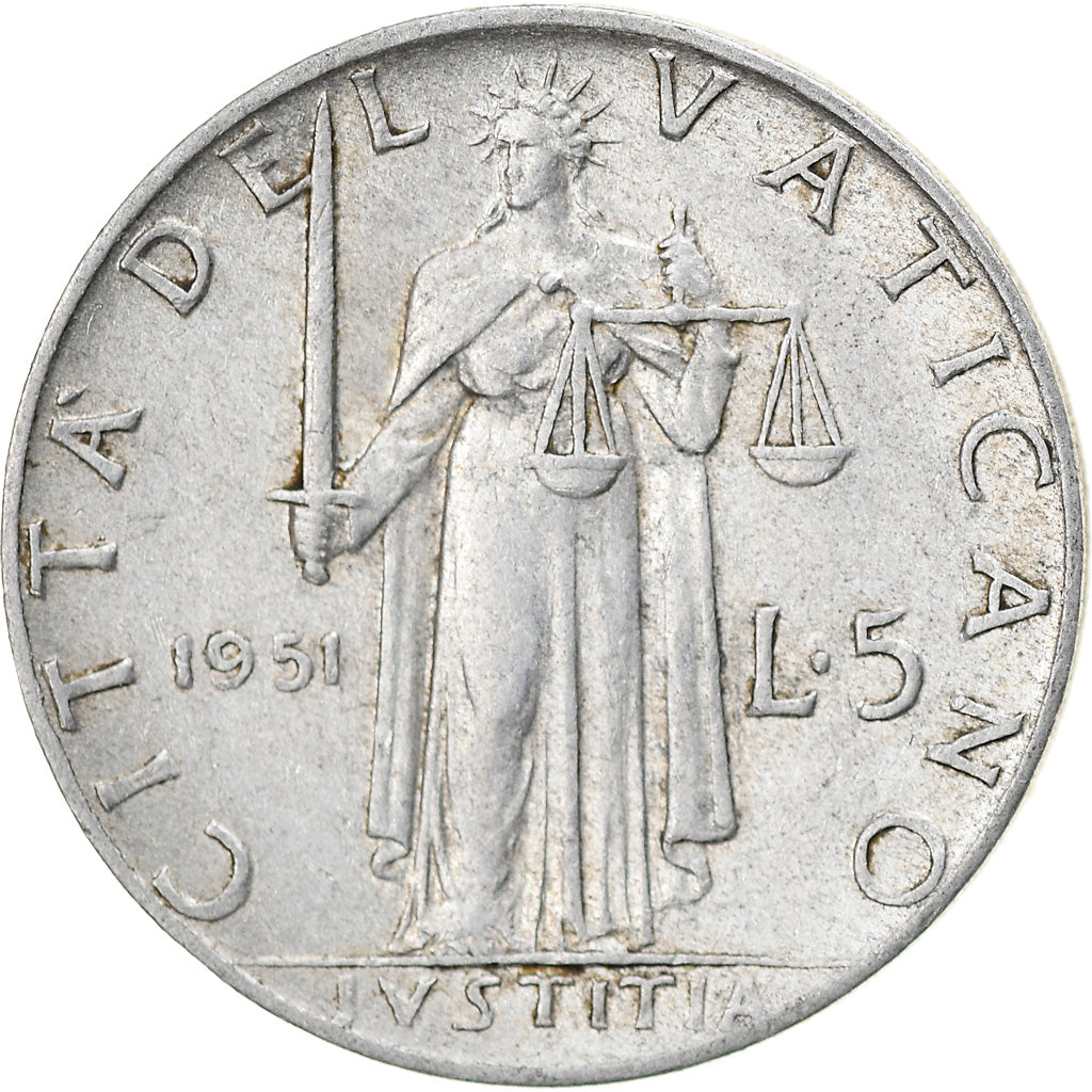 Monnaie, Cité du Vatican, Pius XII, 5 Lire, 1951, Roma, TTB+, Aluminium