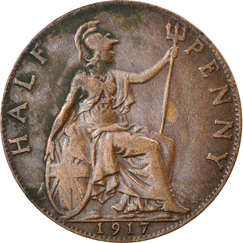 Moeda, Grã-Bretanha, George V, 1/2 Penny, 1917, EF(40-45), Bronze, KM:809