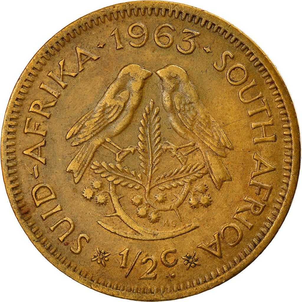 Moneta, Sudafrica, 1/2 Cent, 1963, MB+, Ottone, KM:56