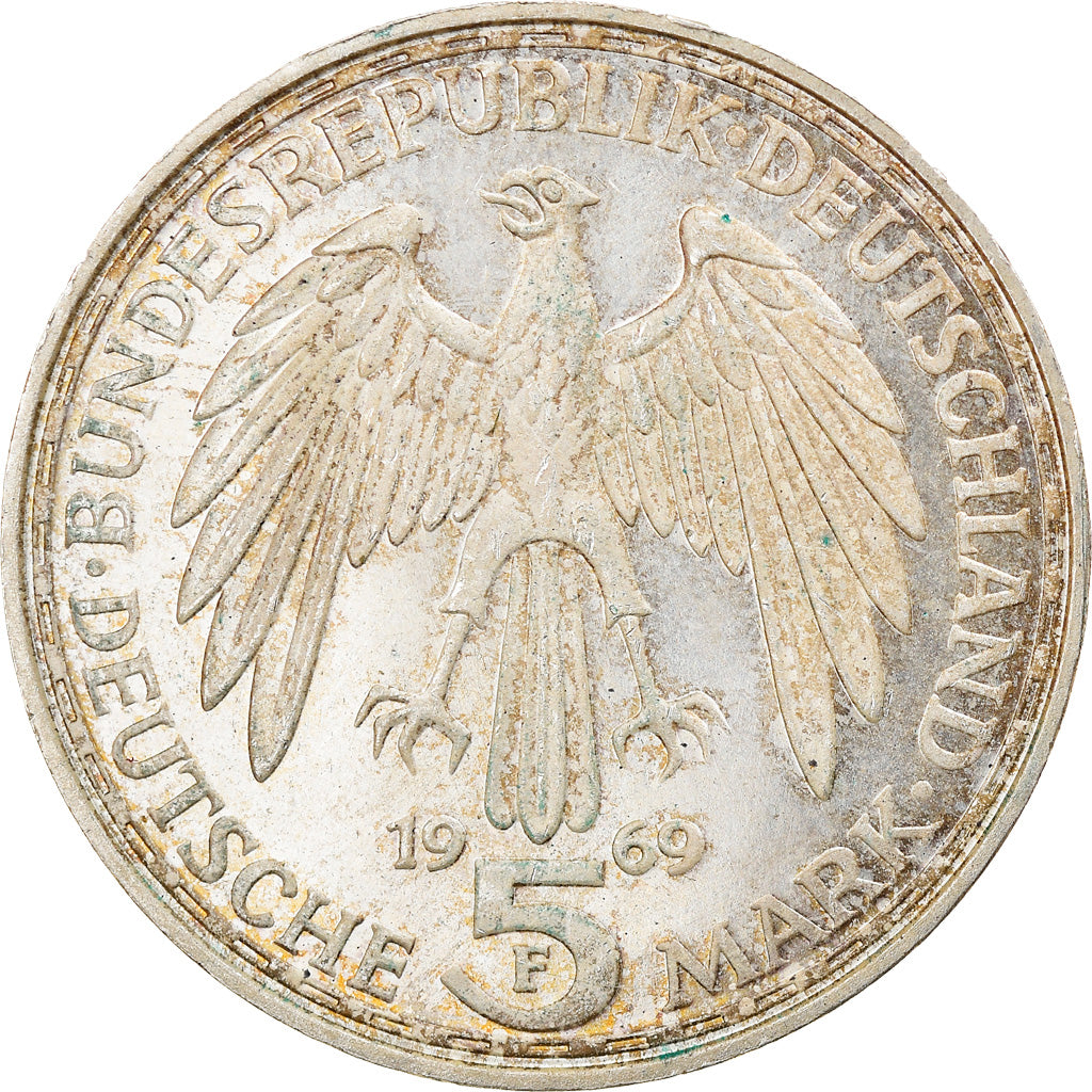 Moeda, ALEMANHA - REPÚBLICA FEDERAL, 5 Mark, 1969, Stuttgart, Germany, BE