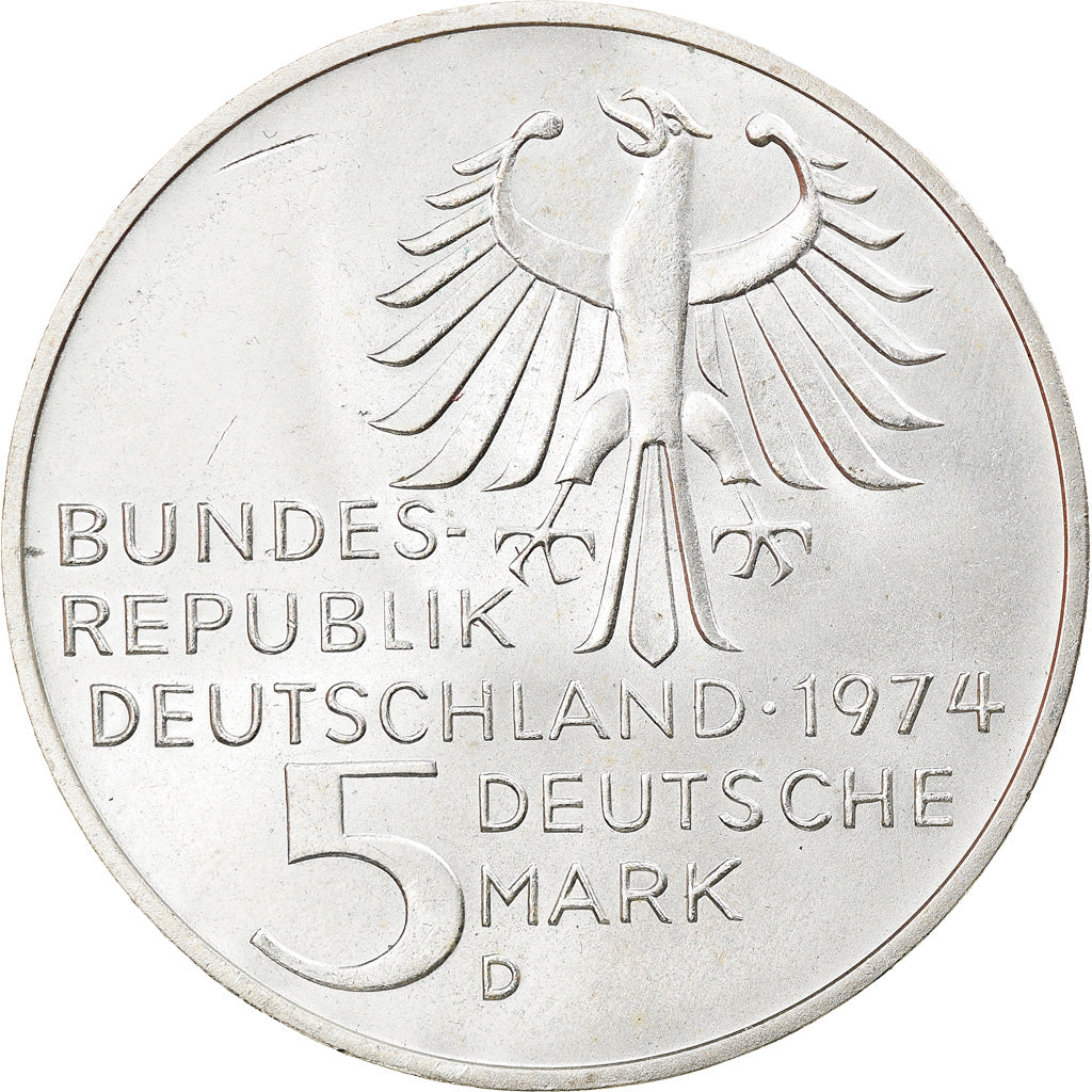 Coin, GERMANY - FEDERAL REPUBLIC, 5 Mark, 1974, Munich, Germany, AU(55-58)
