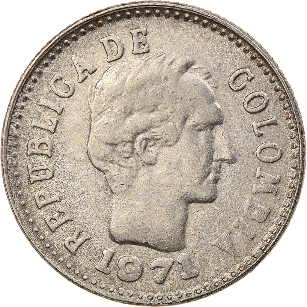 Moneta, Colombia, 10 Centavos, 1971, BB, Acciaio ricoperto in nichel, KM:236