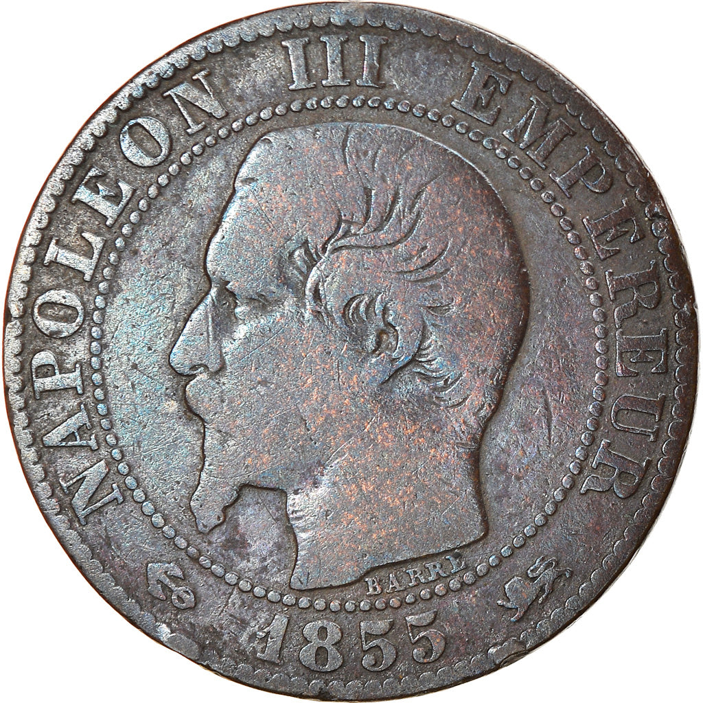 Moneda, Francia, Napoleon III, Napoléon III, 5 Centimes, 1855, Lyon, chien