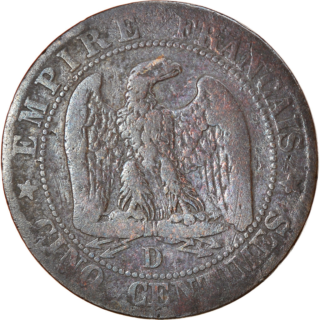 Moneda, Francia, Napoleon III, Napoléon III, 5 Centimes, 1855, Lyon, chien