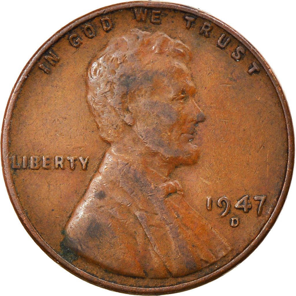 Monnaie, États-Unis, Lincoln Cent, Cent, 1947, U.S. Mint, Denver, TB+, Laiton