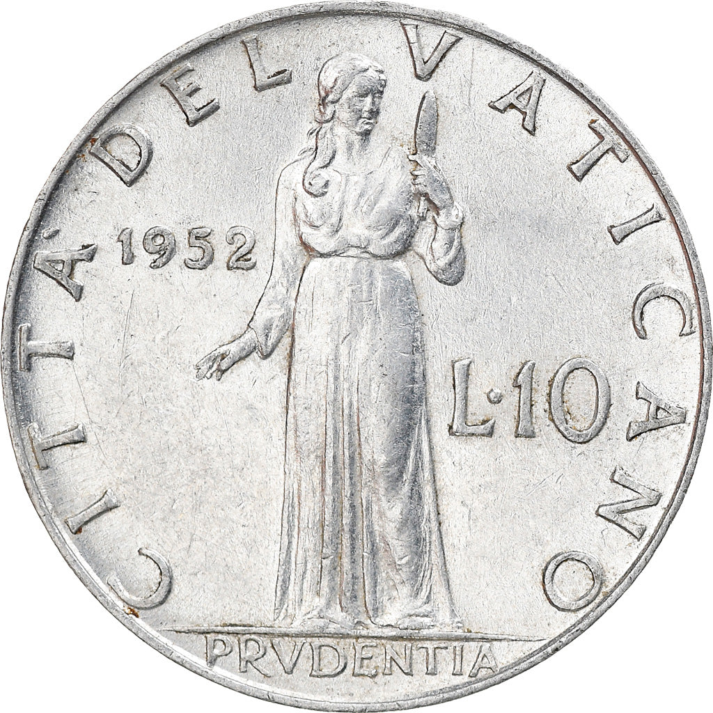 Coin, VATICAN CITY, Pius XII, 10 Lire, 1952, EF(40-45), Aluminum, KM:52.1
