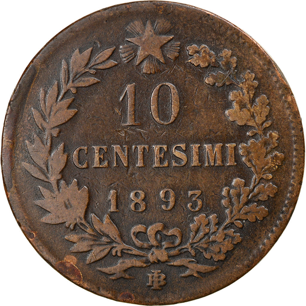 Coin, Italy, Umberto I, 10 Centesimi, 1893, Birmingham, VF(20-25), Copper