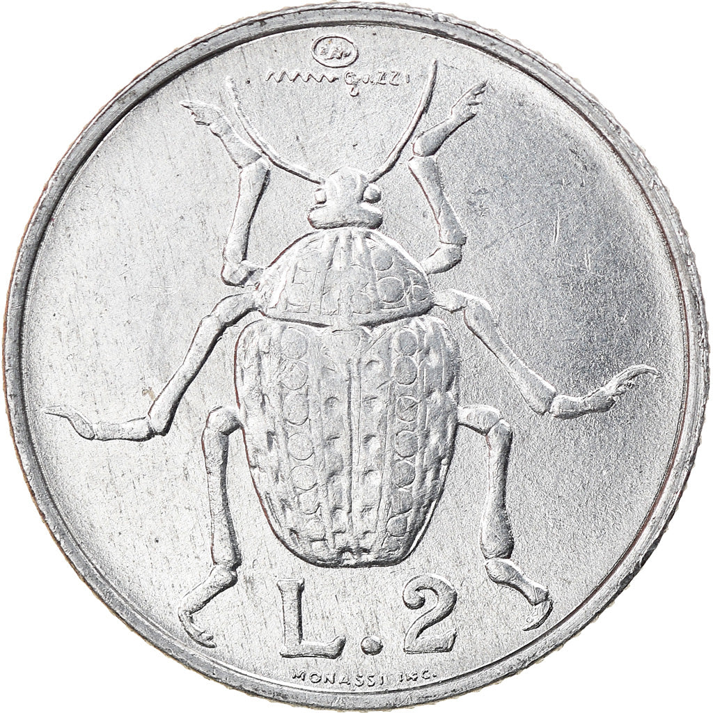 Coin, San Marino, 2 Lire, 1974, MS(64), Aluminum, KM:31