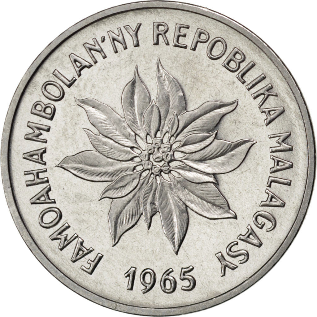 Coin, Madagascar, 2 Francs, 1965, Paris, MS(63), Stainless Steel, KM:E7