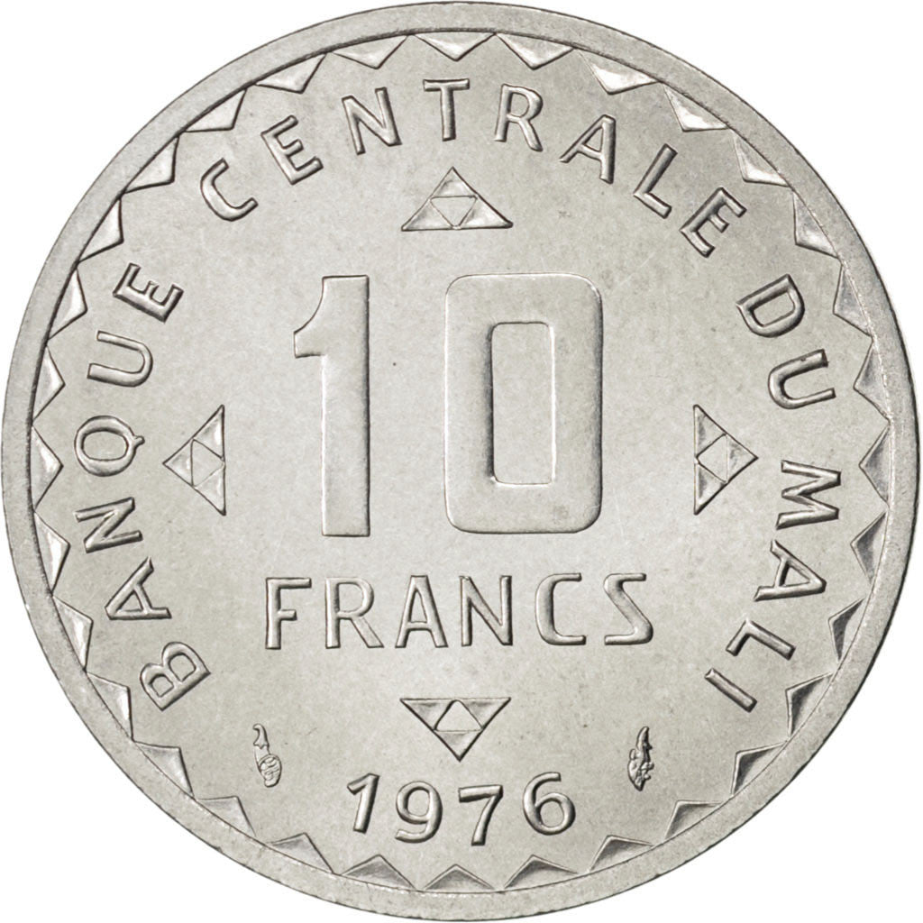 Coin, Mali, 10 Francs, 1976, MS(63), Aluminum, KM:E3