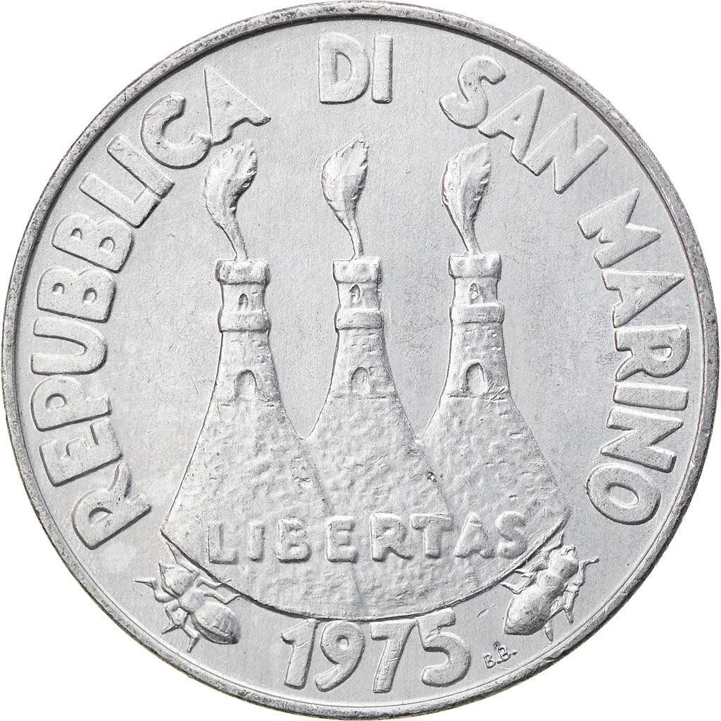 Münze, San Marino, 10 Lire, 1975, Rome, VZ+, Aluminium, KM:43