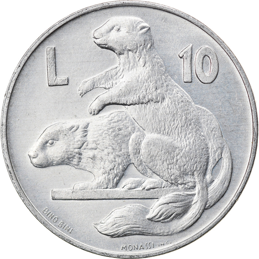 Moneda, San Marino, 10 Lire, 1975, Rome, MBC+, Aluminio, KM:43