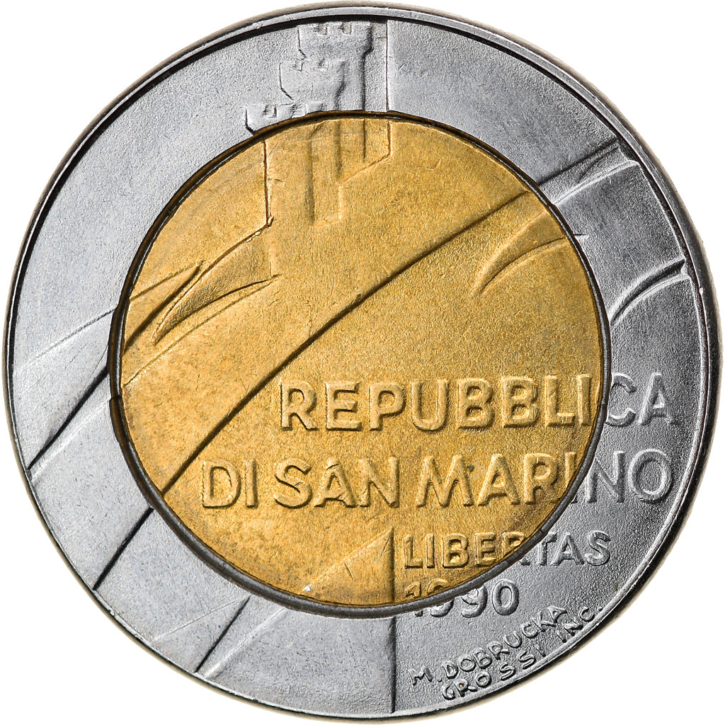 Moneta, San Marino, 500 Lire, 1990, Rome, AU(55-58), Bimetaliczny, KM:256