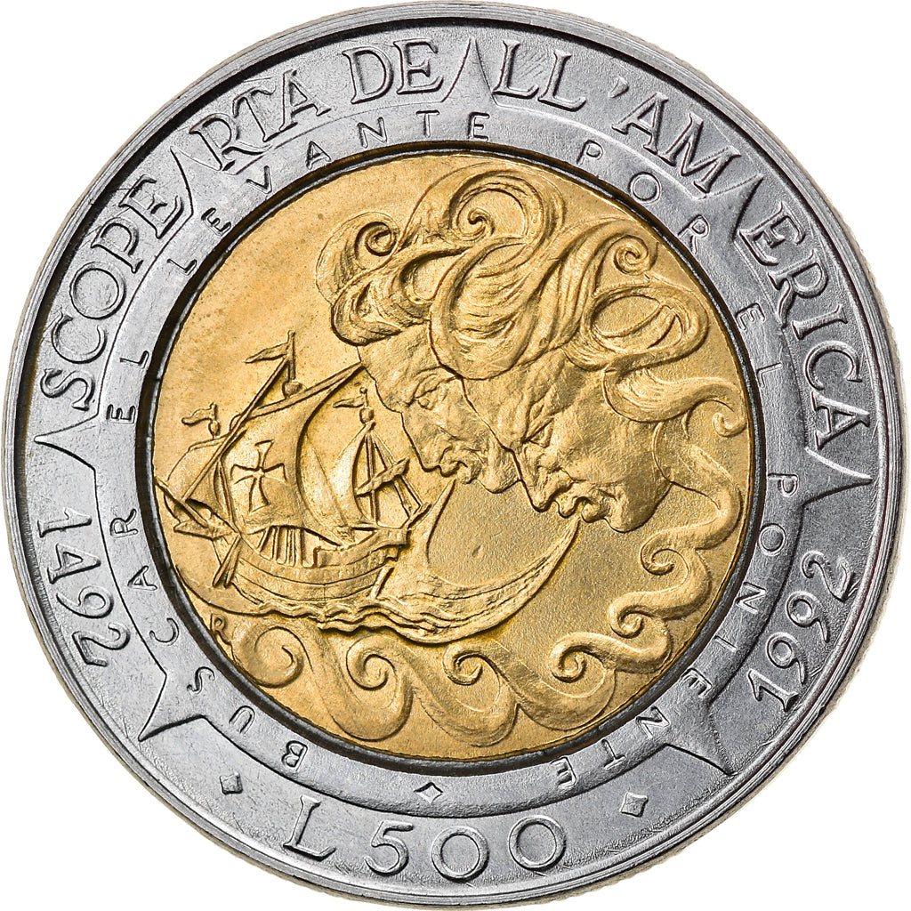Coin, San Marino, 500 Lire, 1992, Rome, AU(55-58), Bi-Metallic, KM:286