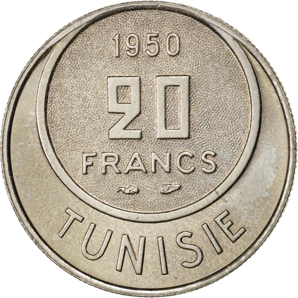 Coin, Tunisia, Muhammad al-Amin Bey, 20 Francs, 1950, Paris, MS(63)