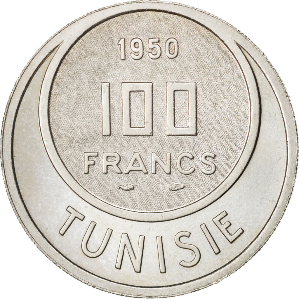 Coin, Tunisia, Muhammad al-Amin Bey, 100 Francs, 1950, Paris, MS(60-62)