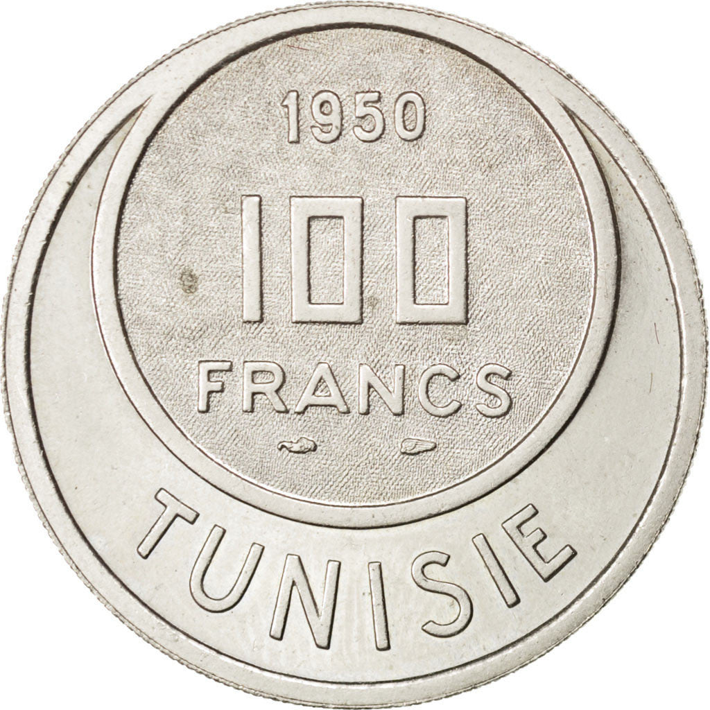 Coin, Tunisia, Muhammad al-Amin Bey, 100 Francs, 1950, Paris, AU(55-58)