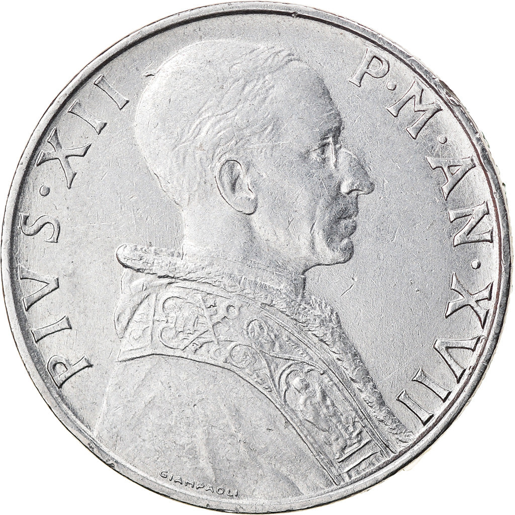 Coin, VATICAN CITY, Pius XII, 50 Lire, 1955, EF(40-45), Stainless Steel, KM:54.1