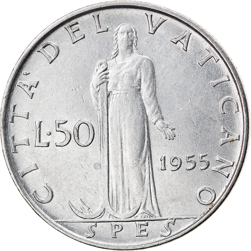 Moneta, PAŃSTWO WATYKAŃSKIE, Pius XII, 50 Lire, 1955, VF(30-35), Stal