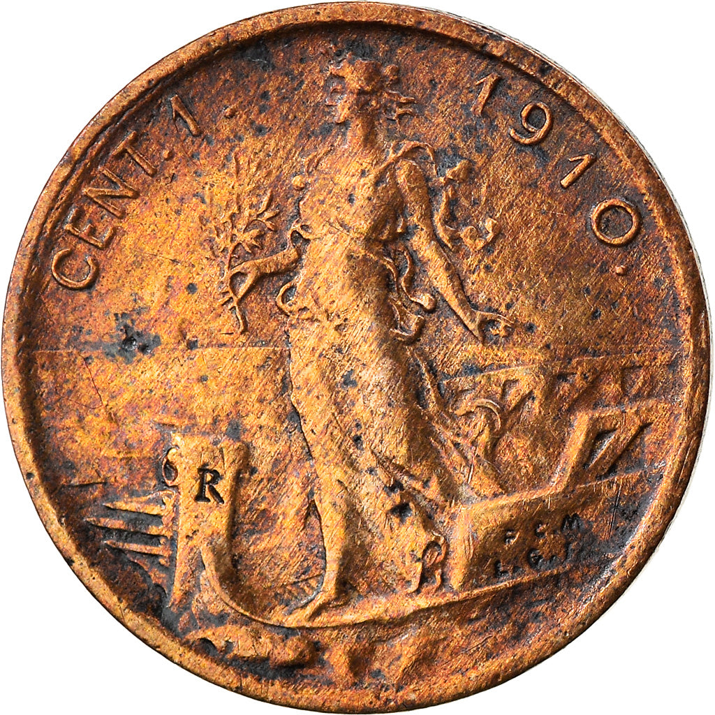 Moneta, Włochy, Vittorio Emanuele III, Centesimo, 1910, Rome, VF(30-35)