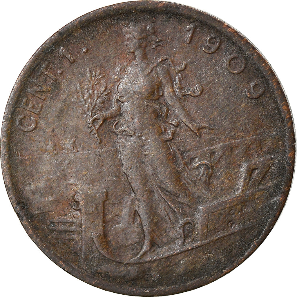 Moneta, Włochy, Vittorio Emanuele III, Centesimo, 1909, Rome, VF(20-25)