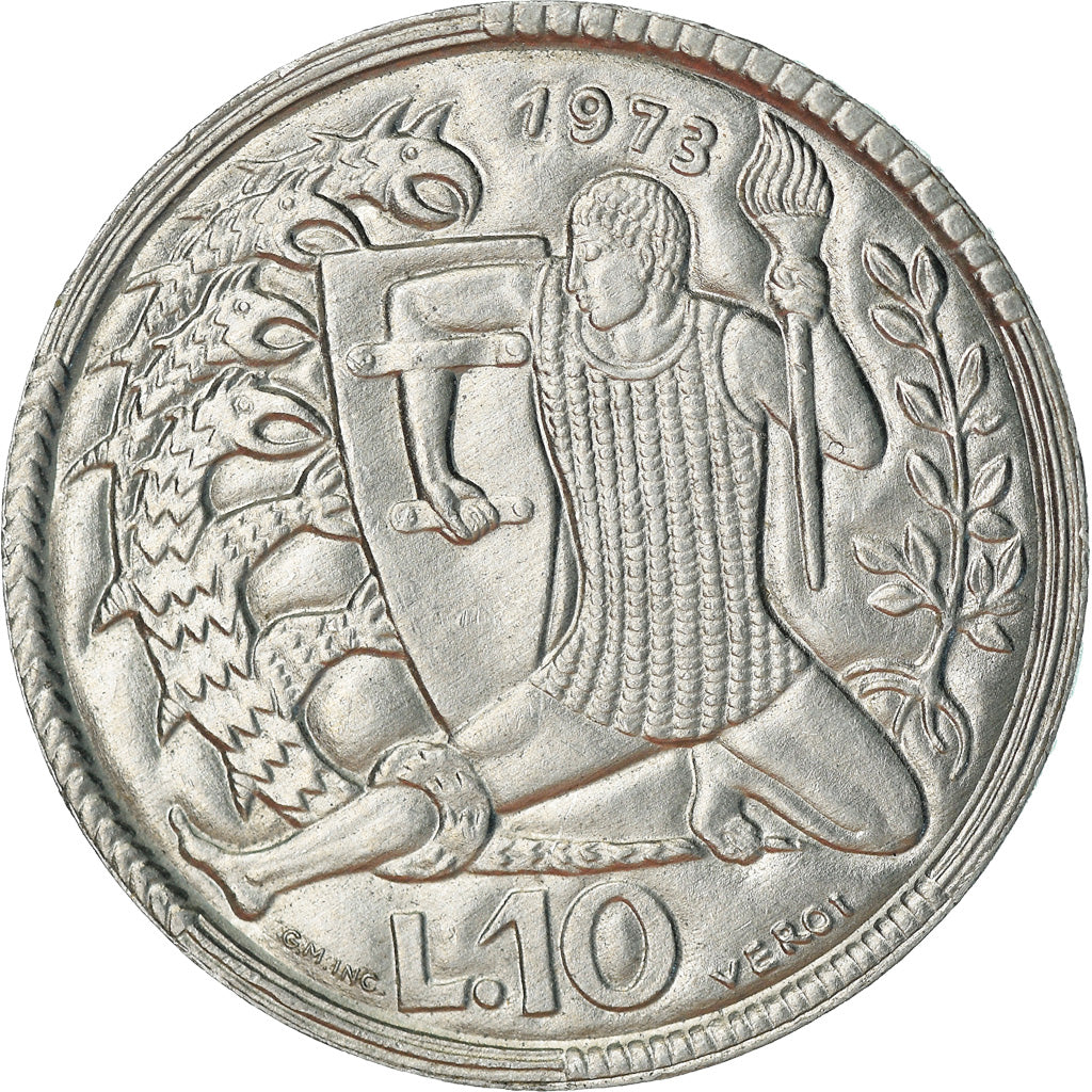 Münze, San Marino, 10 Lire, 1973, Rome, VZ, Aluminium, KM:25