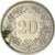 Moeda, Suíça, 20 Rappen, 1986, Bern, EF(40-45), Cobre-níquel, KM:29a