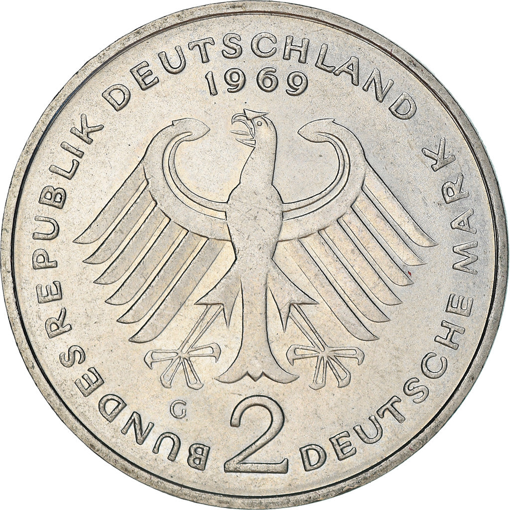 Moneta, GERMANIA - REPUBBLICA FEDERALE, 2 Mark, 1969, Karlsruhe, BB+, Nichel