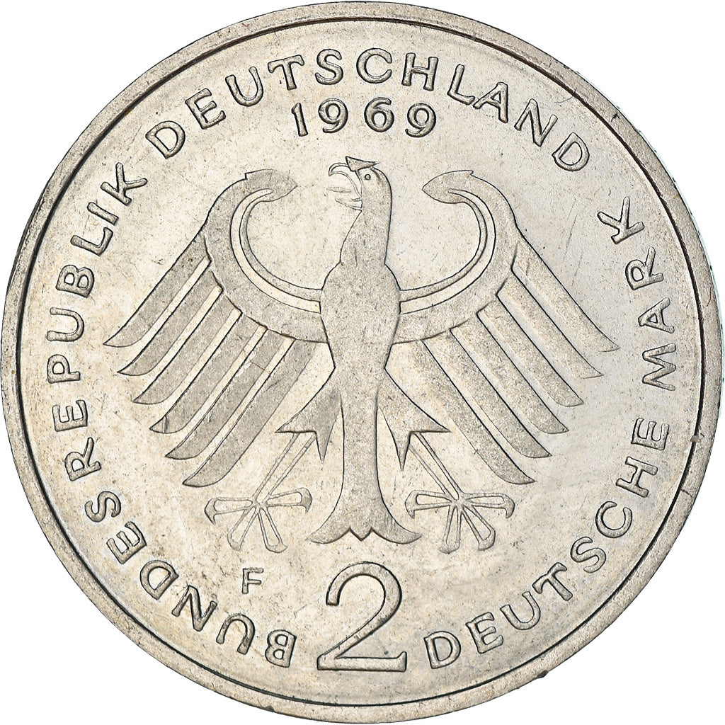 Moneta, GERMANIA - REPUBBLICA FEDERALE, 2 Mark, 1969, Stuttgart, MB+