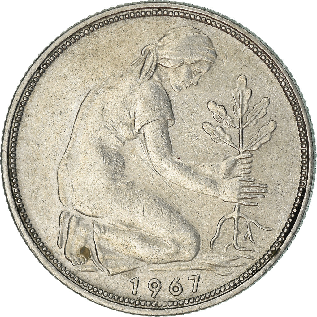 Moneta, Niemcy - RFN, 50 Pfennig, 1967, Stuttgart, EF(40-45), Miedź-Nikiel