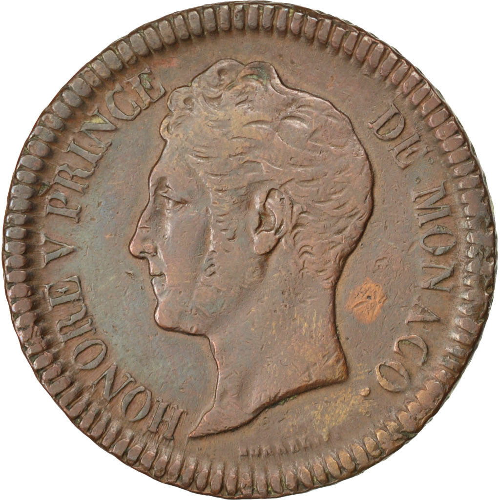 Coin, Monaco, Honore V, Decime, 1838, Monaco, VF(30-35), Copper, KM:97.1