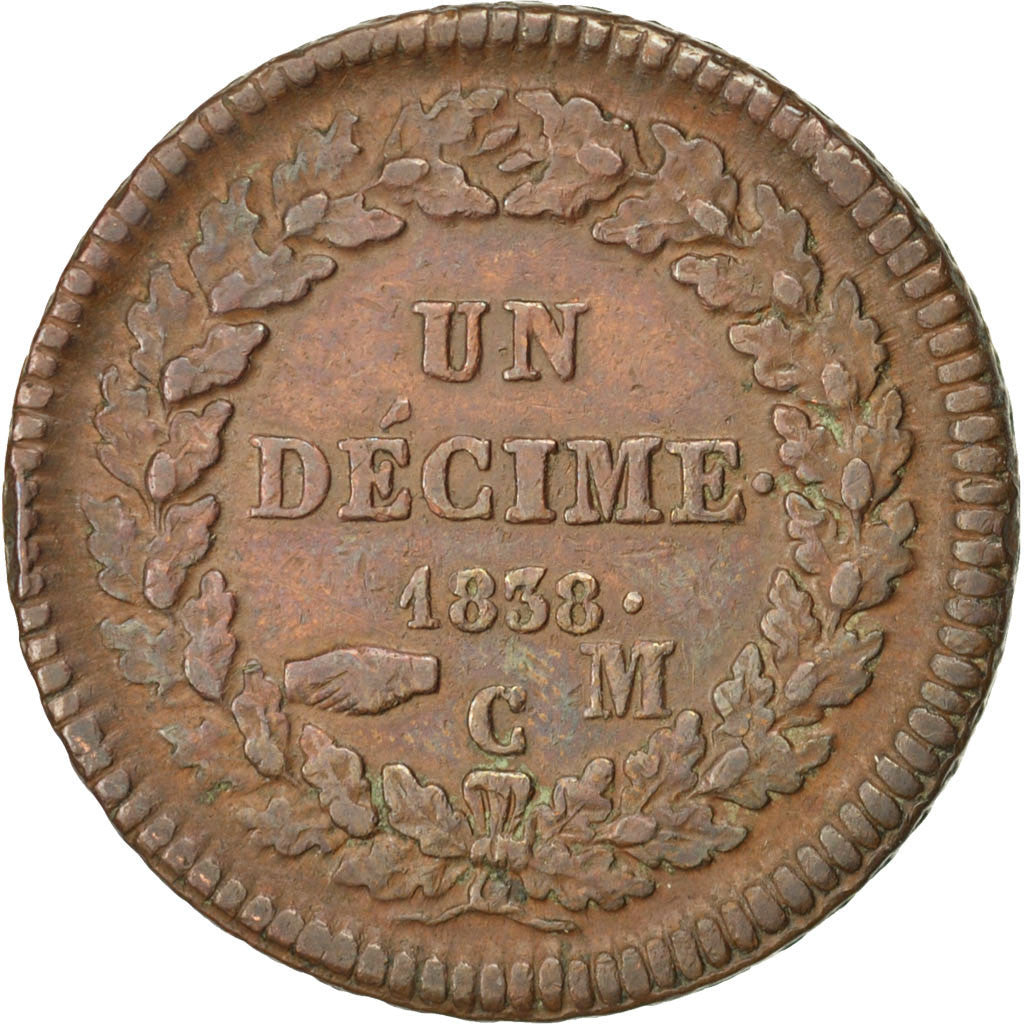 Coin, Monaco, Honore V, Decime, 1838, Monaco, VF(30-35), Copper, KM:97.1